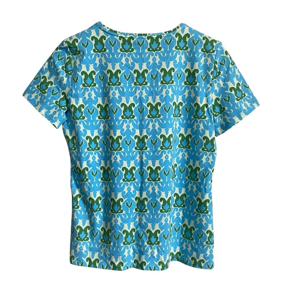 Talbots Short Sleeve Blue Green Geometric Medium P NWT Cotton Everyday Tee Top - Picture 3 of 7